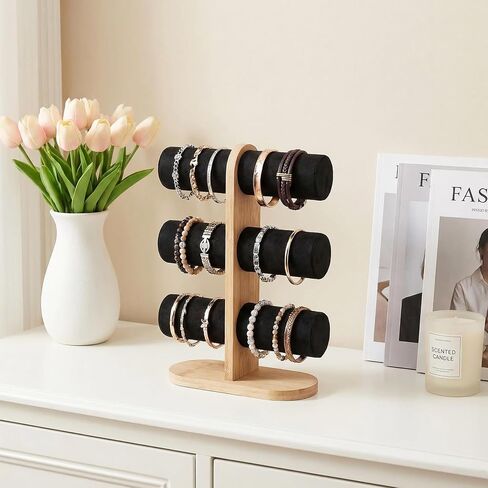 New 3 Tier Bracelet Holder Display, Wooden Detachable Bracelet Watch Organizer Stand Rack for Selling(Black) in Saudi Arabia