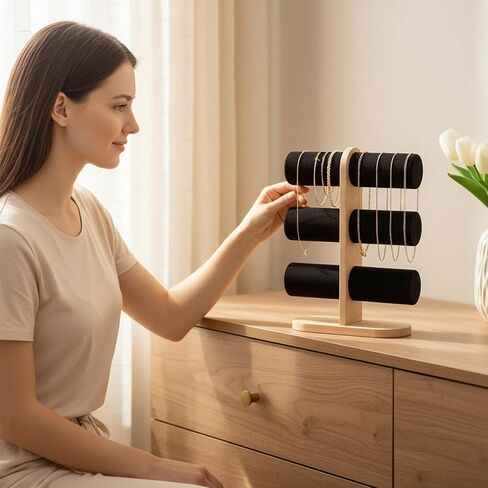 New 3 Tier Bracelet Holder Display, Wooden Detachable Bracelet Watch Organizer Stand Rack for Selling(Black) in Saudi Arabia