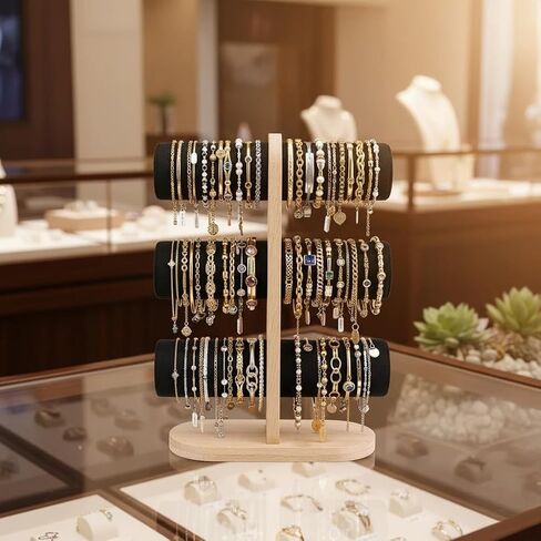 New 3 Tier Bracelet Holder Display, Wooden Detachable Bracelet Watch Organizer Stand Rack for Selling(Black) in Saudi Arabia