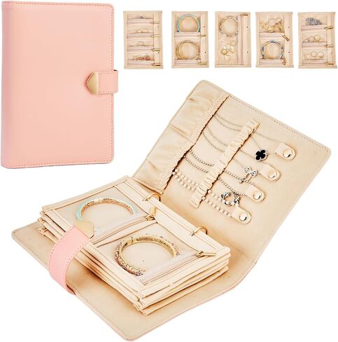 Travel Jewelry Case,Jewelry Travel Organizer with 5 Velvet Jewelry Zippered Pouch for Earrings Rings Necklaces Bracelets Birthday Valentines Day Gifts for Women Girls (White) in Saudi Arabia