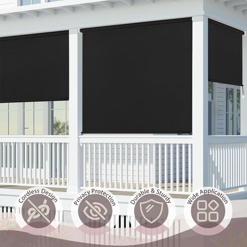 SEEYE Outdoor Sunshade Roller Shades, 5' W x 6' H Cordless Roll Up New Material Blinds Privacy Screen with 90% UV Protection, Exterior Patio Shade Cloth for Backyard Porch Pergola Windows, Black in Saudi Arabia