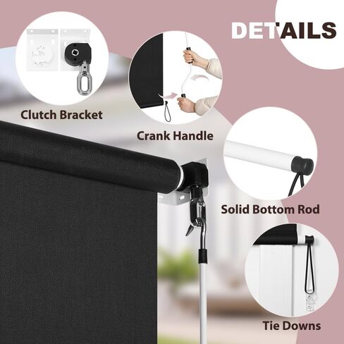 SEEYE Outdoor Sunshade Roller Shades, 5' W x 6' H Cordless Roll Up New Material Blinds Privacy Screen with 90% UV Protection, Exterior Patio Shade Cloth for Backyard Porch Pergola Windows, Black in Saudi Arabia