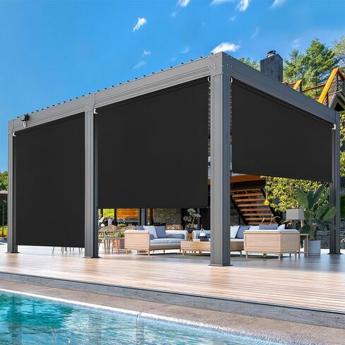 SEEYE Outdoor Sunshade Roller Shades, 5' W x 6' H Cordless Roll Up New Material Blinds Privacy Screen with 90% UV Protection, Exterior Patio Shade Cloth for Backyard Porch Pergola Windows, Black in Saudi Arabia