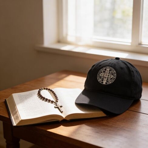 St. Benedict Ball Cap Black, 100% Cotton Adjustable Buckle Hat, Catholic Religious Baseball Cap, Classic Faith Apparel for Men and Women in Saudi Arabia