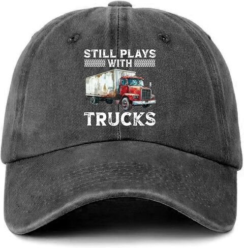 Funny Trucker Distressed Washed Black Baseball Hats Still Plays with Trucks Printed Cotton Adjustable Baseball Caps for Men Women Trendy Birthday Gifts for Dad Mom Husband Friend Coworker in Saudi Arabia