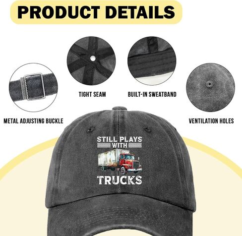 Funny Trucker Distressed Washed Black Baseball Hats Still Plays with Trucks Printed Cotton Adjustable Baseball Caps for Men Women Trendy Birthday Gifts for Dad Mom Husband Friend Coworker in Saudi Arabia