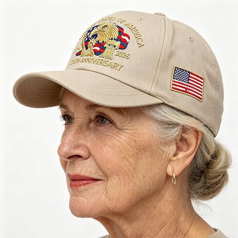 United States 250 Years of Independence Hat Patriotic Eagle & Liberty,Embroidered American Anniversary Cap with Badge,Adjustable Baseball Hat for Men Women,Beige in Saudi Arabia