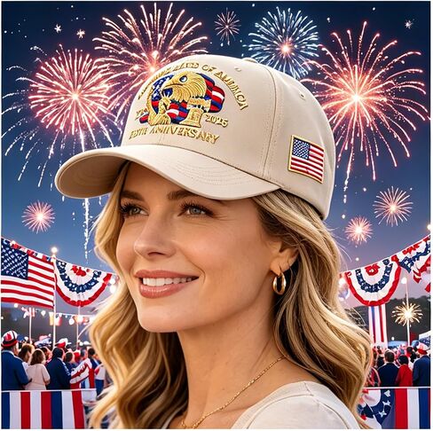 United States 250 Years of Independence Hat Patriotic Eagle & Liberty,Embroidered American Anniversary Cap with Badge,Adjustable Baseball Hat for Men Women,Beige in Saudi Arabia