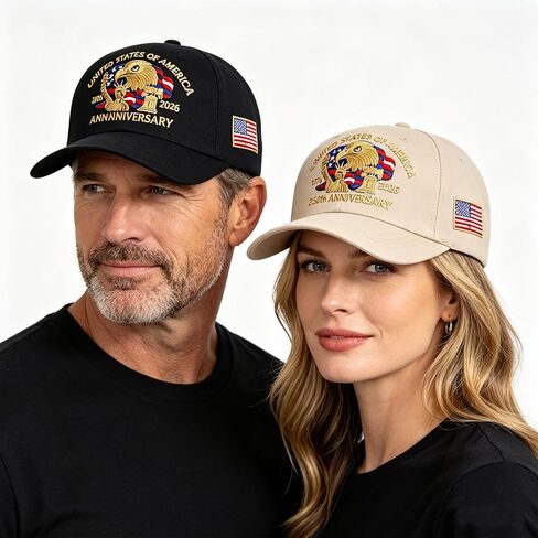 United States 250 Years of Independence Hat Patriotic Eagle & Liberty,Embroidered American Anniversary Cap with Badge,Adjustable Baseball Hat for Men Women,Beige in Saudi Arabia