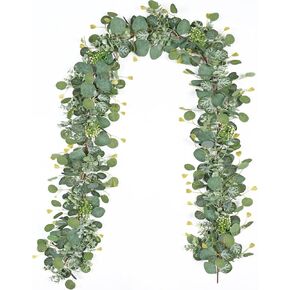 5.9FT Eucalyptus Garland,Artificial Greenery Garland with Berries,Green Spring Garland Decorations,Fake Silver Dollar Eucalyptus Leaves Wreath Garland for Table Home Mantle Wedding Decor in Saudi Arabia