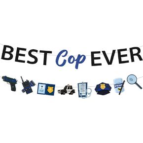 Police Theme Party Decorations Banner - Pre-strung Best Cop Ever Decoration with Banner Garland for Cop, Police Party Supplies for Birthday Graduation Promotion Retirement Anniversary Celebration in Saudi Arabia