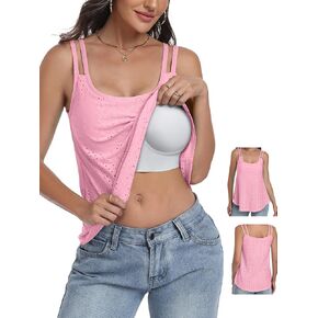 Hibelle Upgraded Jelly Support Built-in Bra Tank Tops for Women Seamless Wireless Eyelet Flowy Cami for Summer Beach Vacation in Saudi Arabia