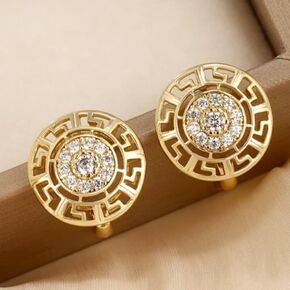 Exquisite Round Greek Key Zircon Hoop Earrings for Women Daily Party Banquet Earrings Jewelry Gift in Kuwait