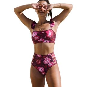 SPORLIKE Women Bandeau High Waisted Bikini Ruffle Adjustable Straps Swimsuit Padded Bathing Suit in Saudi Arabia