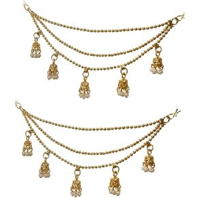 Indian Gold Pearl Kaan Chain for Earrings Ethnic Tradiitonal Kaan Chain Ghungroo for Dangle Earrings Jewelry for Women Birthday Gifts in Saudi Arabia