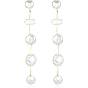 Statement Pearl Drop Earrings,Long Drop Baroque White Pearls Jewelry Gift for Women in Saudi Arabia