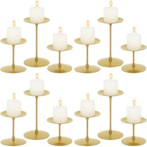12Pcs Pillar Candle Holders Bulks, Metal Pillar Candle Stand Gold Iron Plate Table Centerpieces Indoor Decoration for Mother's Day Wedding Party Dinner Home Decor Housewarming, 3 Sizes in Saudi Arabia