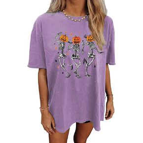 Oversized Spooky Season Shirt for Women Halloween Cute Ghost Graphic Shirt Casual Spooky Skull Shirt Tops in Saudi Arabia