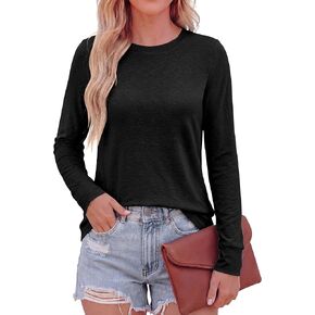 PRETTYGARDEN Long Sleeve Tshirts Shirts for Women Clothing Fall Fashion 2026 Basic Cotton Tees Casual Blouses Winter Tops in Kuwait