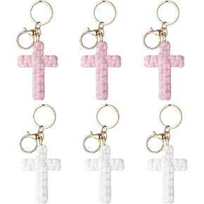 6PCS Cross Keychain for Women Men, Macrame Jesus Christian Keychains, Handmade Soft Cute Cross Key Chain Charm in Saudi Arabia