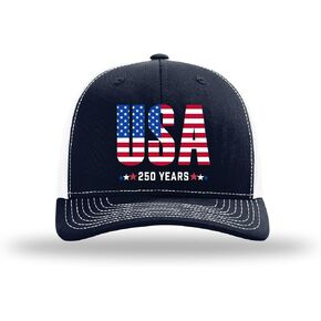 Trenz Shirt Company Men's Patriotic Flag Filled USA 250 Years Red, White, and Blue Stars Embroidered Mesh Back Trucker Hat in Saudi Arabia