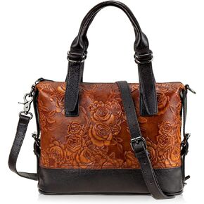 Purse and Handbags for Women Shoulder Tote Handle Medium Satchel Vintage Embossing Rose (Brown) in Saudi Arabia