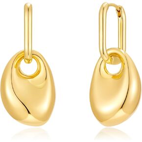 NIKOLUX Chunky Earrings for Women 14K Gold Plated Chunky Paperclip Hoop Oval Teardrop Dome Trendy Drop Dangle Earrings Statement Jewelry in Kuwait