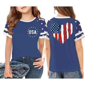 Girls 4th of July USA Patriotic T-Shirt American Flag Raglan Tee Independence Day Outfit for Kids 7-14 Years in Saudi Arabia