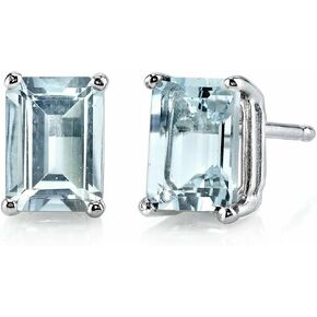 2Ct Emerald Cut Blue Aquamarine Solitaire Women Stud Earring Sterling Silver with 14k White Gold Plated in Saudi Arabia