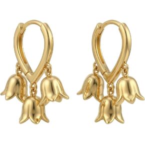 Gold Flower Earrings Dangle Huggie Hoop Earrings for Women Dainty Cute Small Hoop Flower Drop Alloy Jewelry Trendy Aesthetic Style in Saudi Arabia