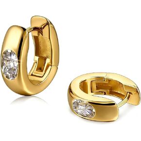 18K Gold Plated S925 Silver Posts Chunky Oval Hoop Earrings, Hypoallergenic Snap Back Minimalist Hoops for Women in Saudi Arabia
