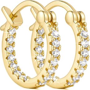 Kelli Myers Gold Hoop Earrings 14K Gold Hoop Earrings for Women 14K Gold Earring for Women Hoops Light Dancing in all Directions with Double Cubic Zirconia Hoops Earring for Womens 15/20/30/35mm in Saudi Arabia