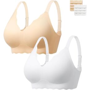 Scalloped Jelly Bras for Women - Padded Wireless Plunge Soft Comfortable Seamless Bralette with Extender(S-2XL) in Kuwait
