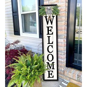 Surfapans Welcome Sign for Front porch Standing 45"X9"Large Wood Frame Outdoor Tall Welcome Signs Vertical Decor for Farmhouse Rustic Home Modern Outside Front Door Wall Decorations (Black) in Saudi Arabia