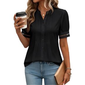 siliteelon Women's Summer Short Sleeve Blouse Pleated Button Down Casual Shirt Business Work Clothes 2026 Fashion in Saudi Arabia