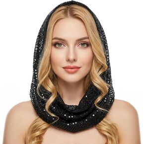 Sequin Head Scarf Rave Hood Rave Scarf Women Rave Outfit Festival Accessories for Halloween Concerts Cosplay Costumes (Black) in Saudi Arabia
