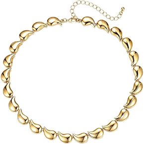 Chunky Teardrop Necklace for Women - 18K Gold & Silver Plated Dainty Waterdrop Chain Collar Choker, Bold Statement Tear Beaded Necklace Minimalist Trendy Jewelry Gift in Saudi Arabia