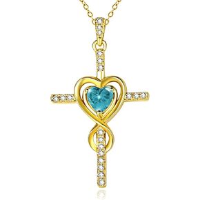 Cross Necklace for Women 14K Gold Plated Dainty Heart Birthstone Pendant Infinity Necklaces Religious Jewelry Christian Baptism Faith Anniversary Birthday Gifts for Wife Mom in Saudi Arabia