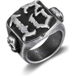 Bikerring Punk Gothic Lucky 13 Skull Ring for Men Antique Silver Titanium Steel Vintage Biker Statement Jewelry, Gothic Punk Rock Symbol of Rebellious Luck in Saudi Arabia