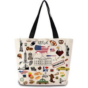 Travel the Usa Tote Bag Cute Aesthetic Shopping Shoulder Handbag with Interior Zipper Pocket Lightweight & Washable Stylish Usa Themed Travel Present for Women Friends in Saudi Arabia