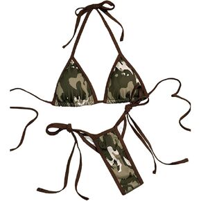 OYOANGLE Women's Camo Halter Bikini Set Two Piece Y2K Triangle Swimsuits String Thong Bathing Suit Swimwear in Kuwait