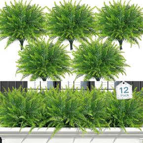 Dremisland 12 Bundles Artificial Plants Outdoor Faux Boston Fern 17.7 Inch Long Length Artificial Ferns UV Resistant Fake Plants Spring Summer Greenery Shrubs for Hanging Planter Garden Porch Decor in Saudi Arabia
