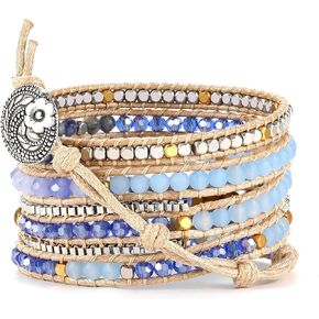 Boho 5 Wrap Bead Bracelet for Men Women - Handmade Adjustable Natural Chakras Stone Crystal Beaded Bracelets Cuff Rope Yoga Healing Bracelet Bangle Hippie Jewelry in Saudi Arabia