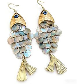 Boho Fish Earrings for Women Gold Chunky Fish Drop Earrings Whimsical Resin Scale Dangle Earrings Quirky Bohemian Statement Earrings Summer Beach Jewelry Gifts in Saudi Arabia