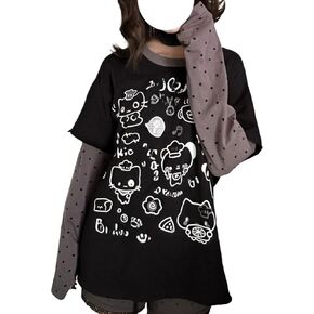 GGOOB Y2k Fake 2 Piece Cute Shirts Women Kawaii Cutecore Graphic Long Sleeve Top Teen Girls 2000s Preppy Aesthetic Clothing in Saudi Arabia