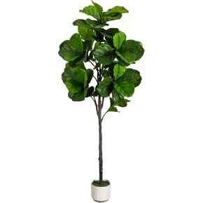 6FT Artificial Fiddle Leaf Fig Tree Faux Indoor | Large Tall Fake Trees with White Planter, Ficus Lyrata Floor Plants for Home Decor Office Living Room Housewarming in Saudi Arabia