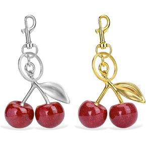 2Pcs Cute Cherry Keychain Bag Charm Set – Cute Key Chains for Women, Handbags, Car Keys – Fashion Gift Idea in Saudi Arabia