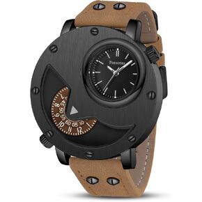 Men's Watch,Dual Time Wrist Watches for Men,Unique Analog Quartz Watch with Leather Strap Cool Design in Saudi Arabia