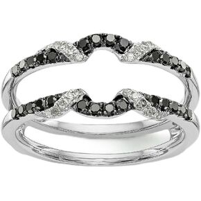 925 Sterling Silver Round Cut Created Black and White Diamond Ring Enhancer, Classic Intertwined Infinity Twist Ring Guard, Two Tone Contoured Wave Wedding Band Wrapper for Solitaire Engagement Rings in Saudi Arabia