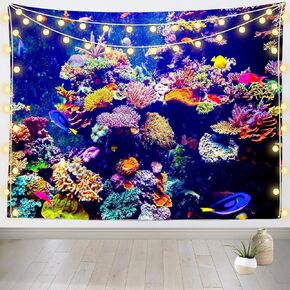 Loccor Aquarium Tapestry Fish Tank Tapestries Undersea Coral Reef Wall Hanging Ocean Tropical Fish Wall Decor for Home Bedroom Living Room Dorm 60''x40'' in Saudi Arabia